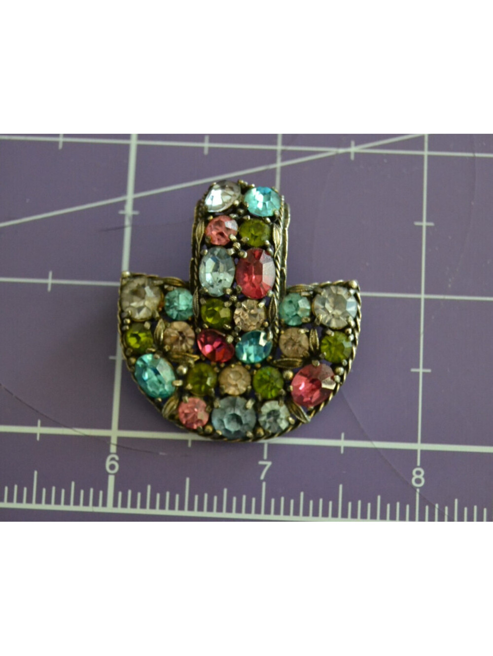 Brooch Pin HOLLYCRAFT Pastel Multi Beautiful Color Rhinestones Unsigned MCM Vtg